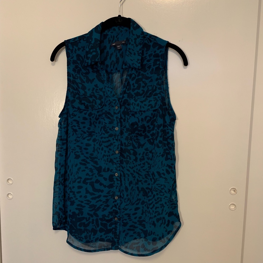 SOLD teal/blue leopard print sleeveless top